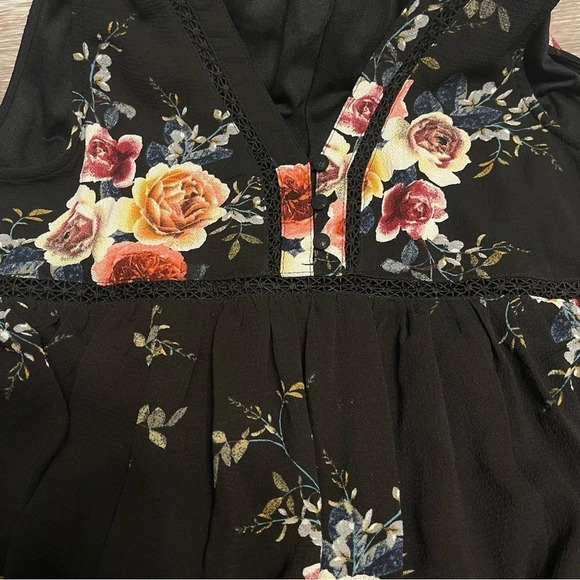 Umgee Floral Tunic High Waist Dress Sleeveless V Neck Black Size‎ M - Picture 5 of 10